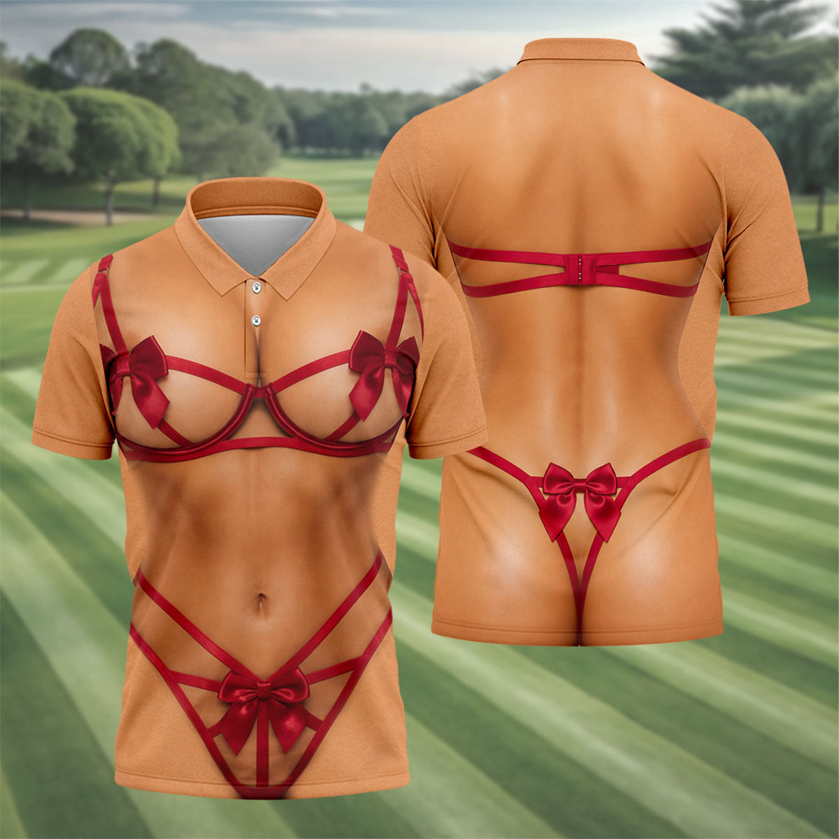 Funny Red Ribbon Lingerie Costume Polo Shirt, Men's Golf Shirt, Golf Apparel For Men