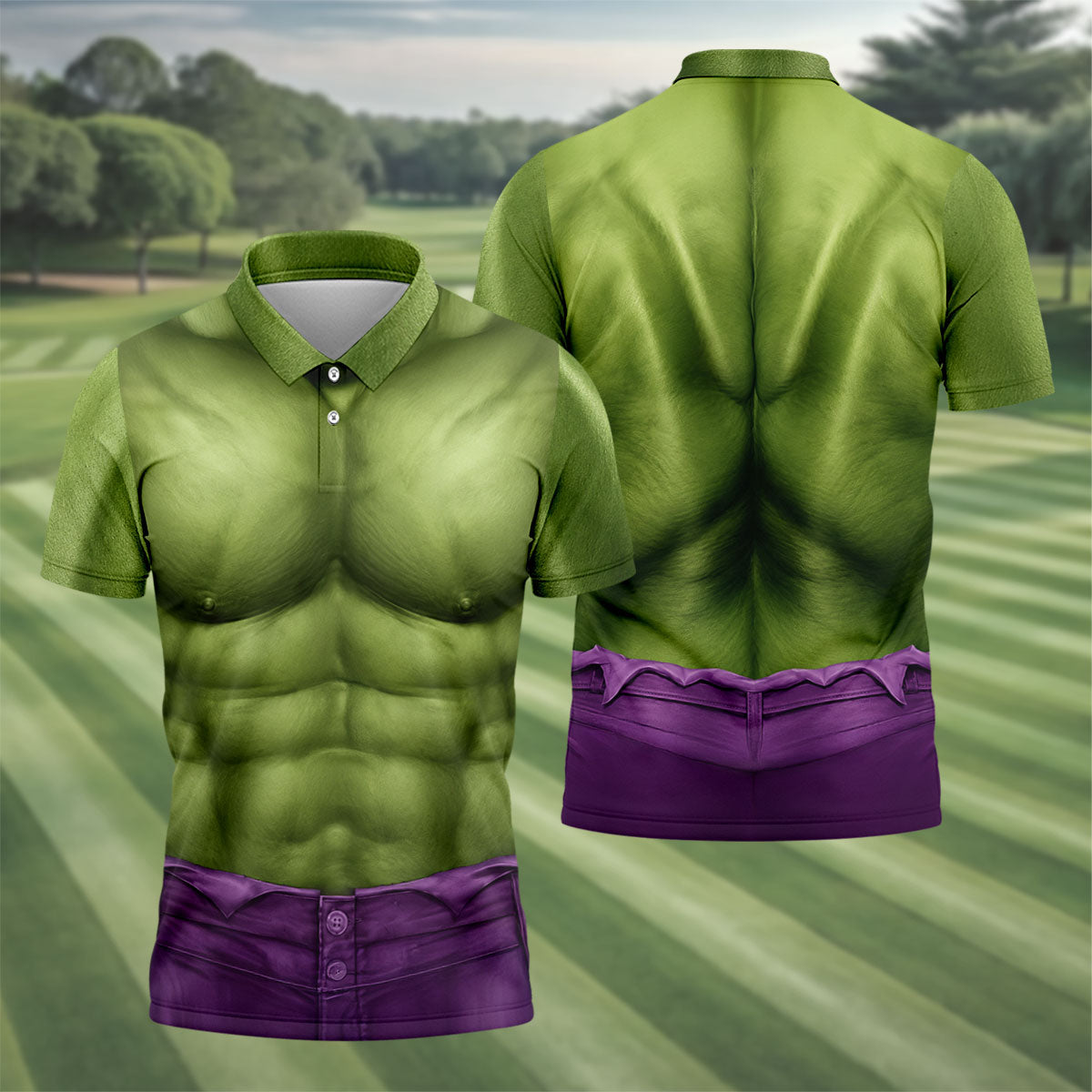 Halloween Green Muscle Illusion Golf Shirt, Men's Golf Shirt, Hawaiian Golf Shirt