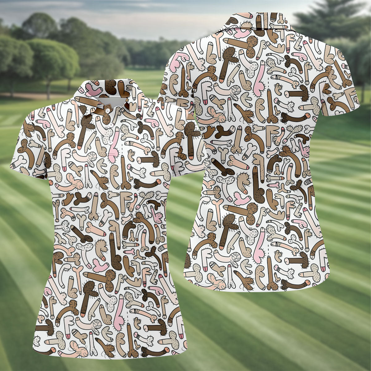 Funny Adult Doodle Novelty Pattern Polo Shirt, Womens Golf Polo, Golf Shirts For Women