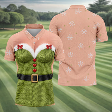 Green Furry Christmas Costume Polo Shirt, Men's Golf Shirt, Golf Apparel For Men