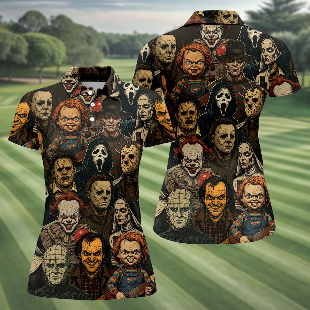 Horror Halloween Character Halloween Women Polo Shirt Ladies Golf Shirts, Halloween Golf Shirt