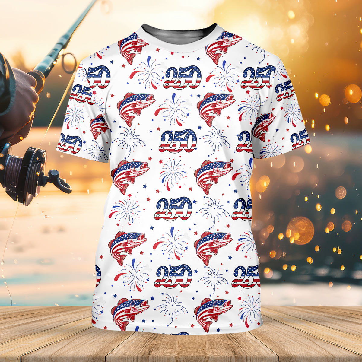 Largemouth Bass Fishing Patriotic Fishing Shirt, Fishing UPF Shirts, 250th Anniversary Fishing Shirts For Men