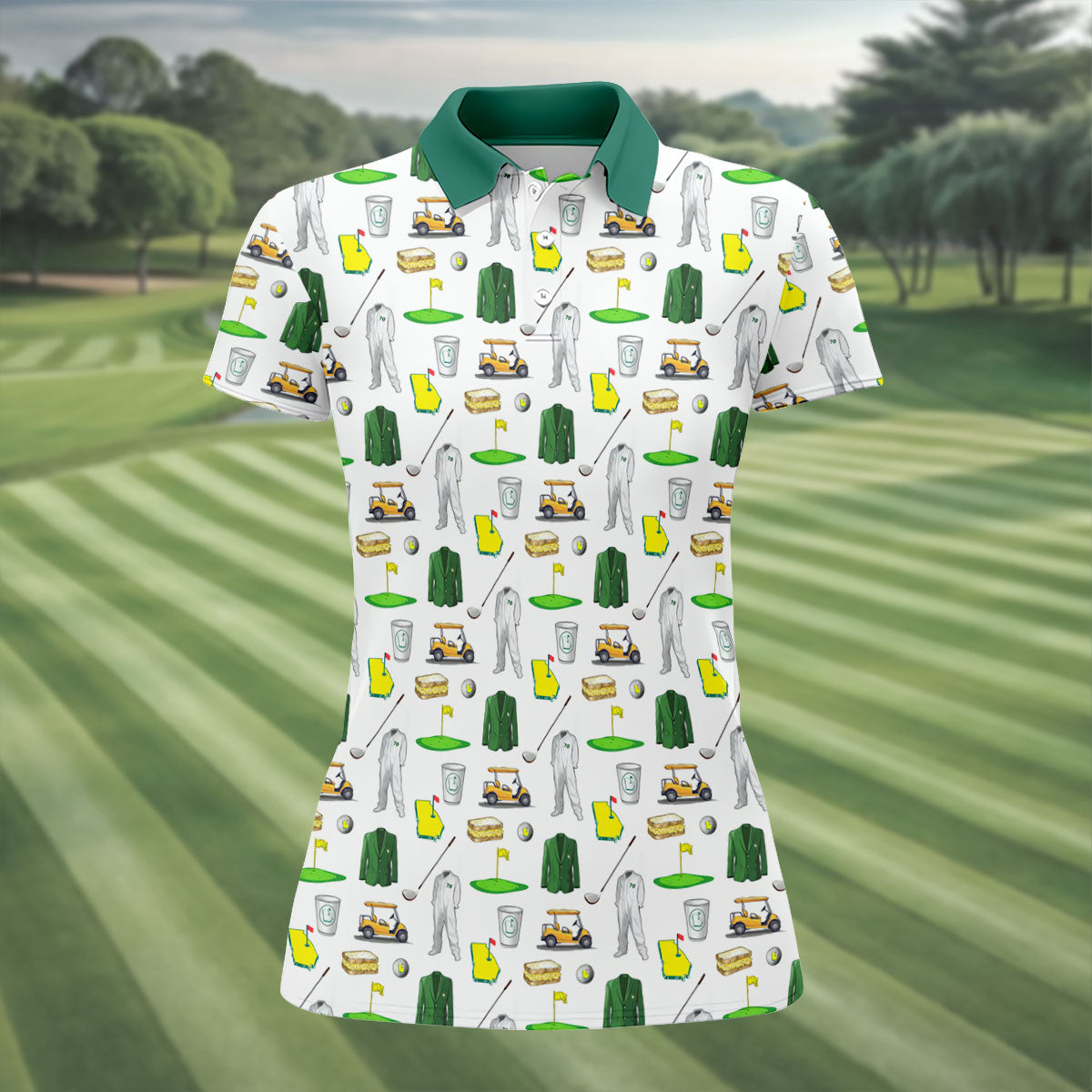 Golf Tournament Augusta Golf Seamless Pattern Performance Golf Shirt, Women Golf Top, Ladies Golf Shirts