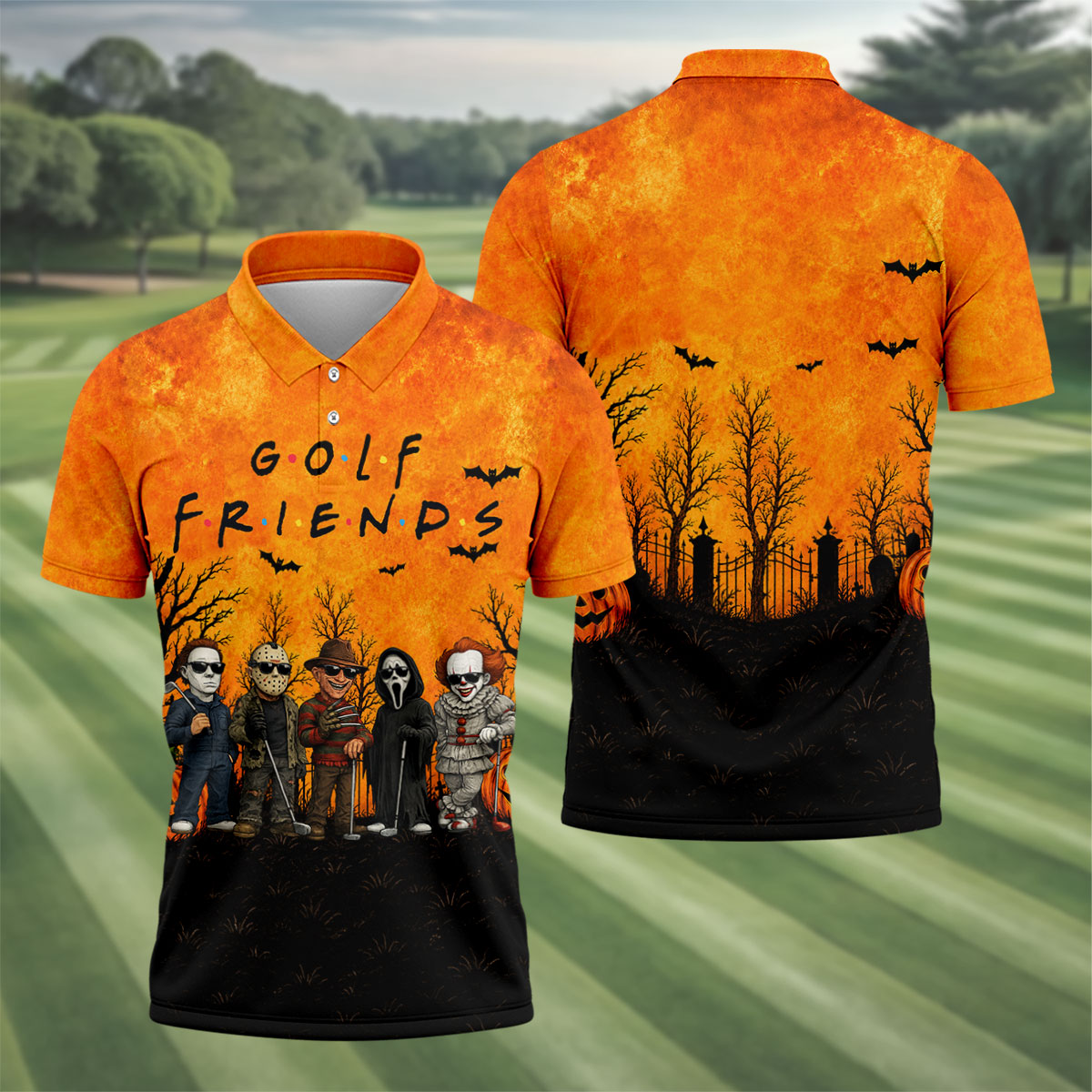 Halloween Golf Friends Hawaiian Golf Shirt, Mens Golf Polo, Golf Shirts For Men