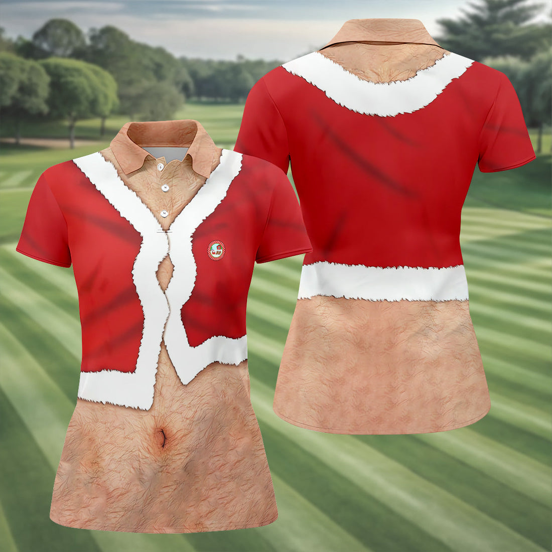 Funny Santa Costume Golf Polo ShirtChristmas Golf Shirt, Ladies Golf Shirts, Golf Gifts For Women