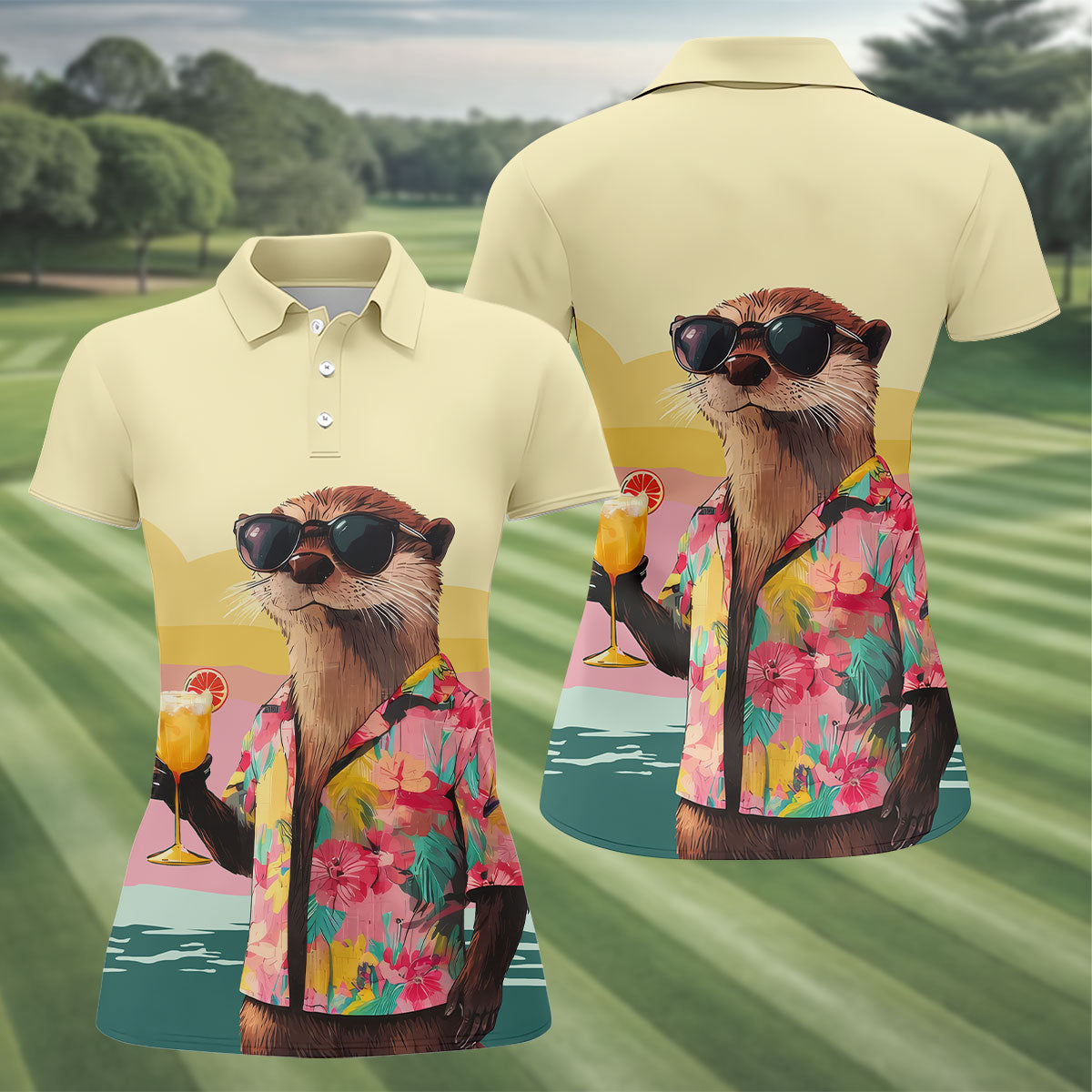 Funny Otter Tropical Theme Hawaiian Golf Shirt, Golf Shirt For Women, Golfing Apparel