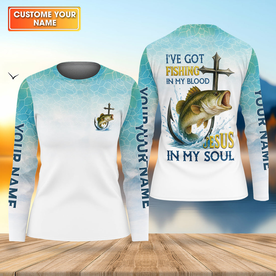 I've Got Fishing In My Blood Jesus In My Soul Faith Cross Christian Fishing UPF Shirts, Women Fishing Shirt