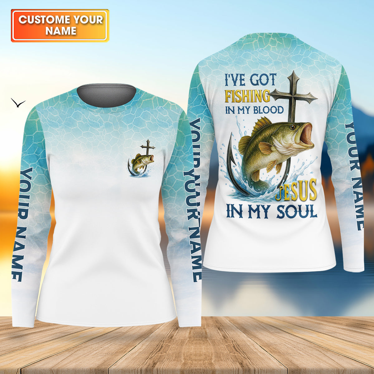 I've Got Fishing In My Blood Jesus In My Soul Faith Cross Christian Fishing UPF Shirts, Women Fishing Shirt