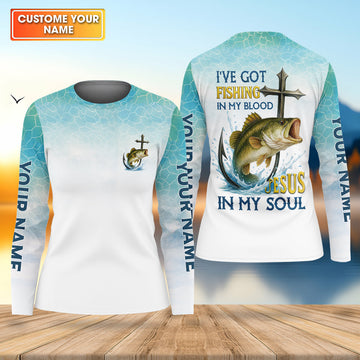 I've Got Fishing In My Blood Jesus In My Soul Faith Cross Christian Fishing UPF Shirts, Women Fishing Shirt