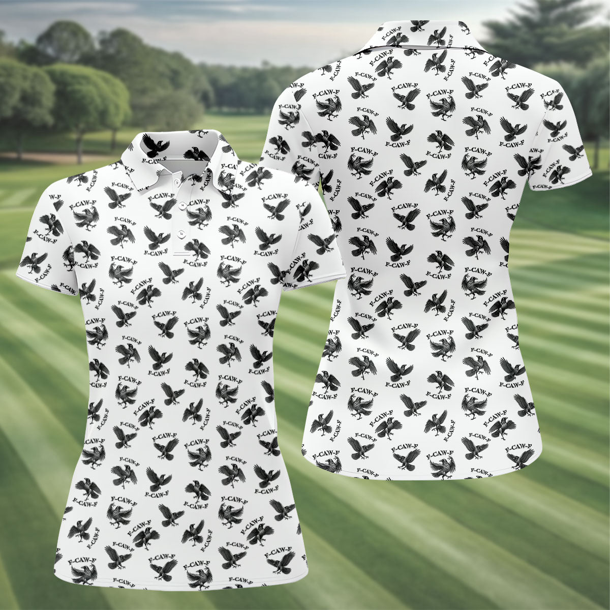 F-Caw-F Raven Halloween Golf Polo Shirt, Women's Halloween Shirt, Golf Apparel For Women