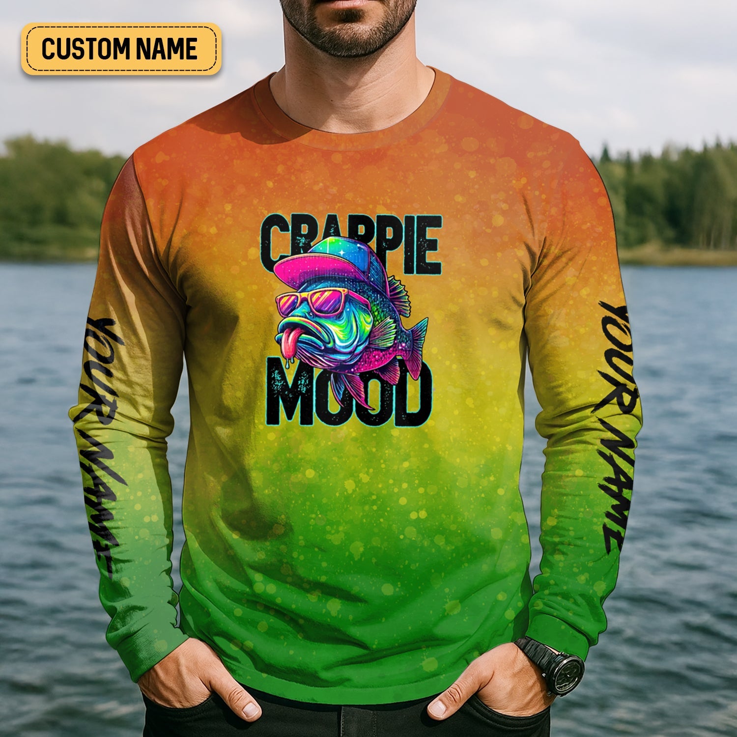 Crappie Mood Green Yellow Orange Fishing UPF Shirts, Funny Fishing Shirt, Gift For Fisherman