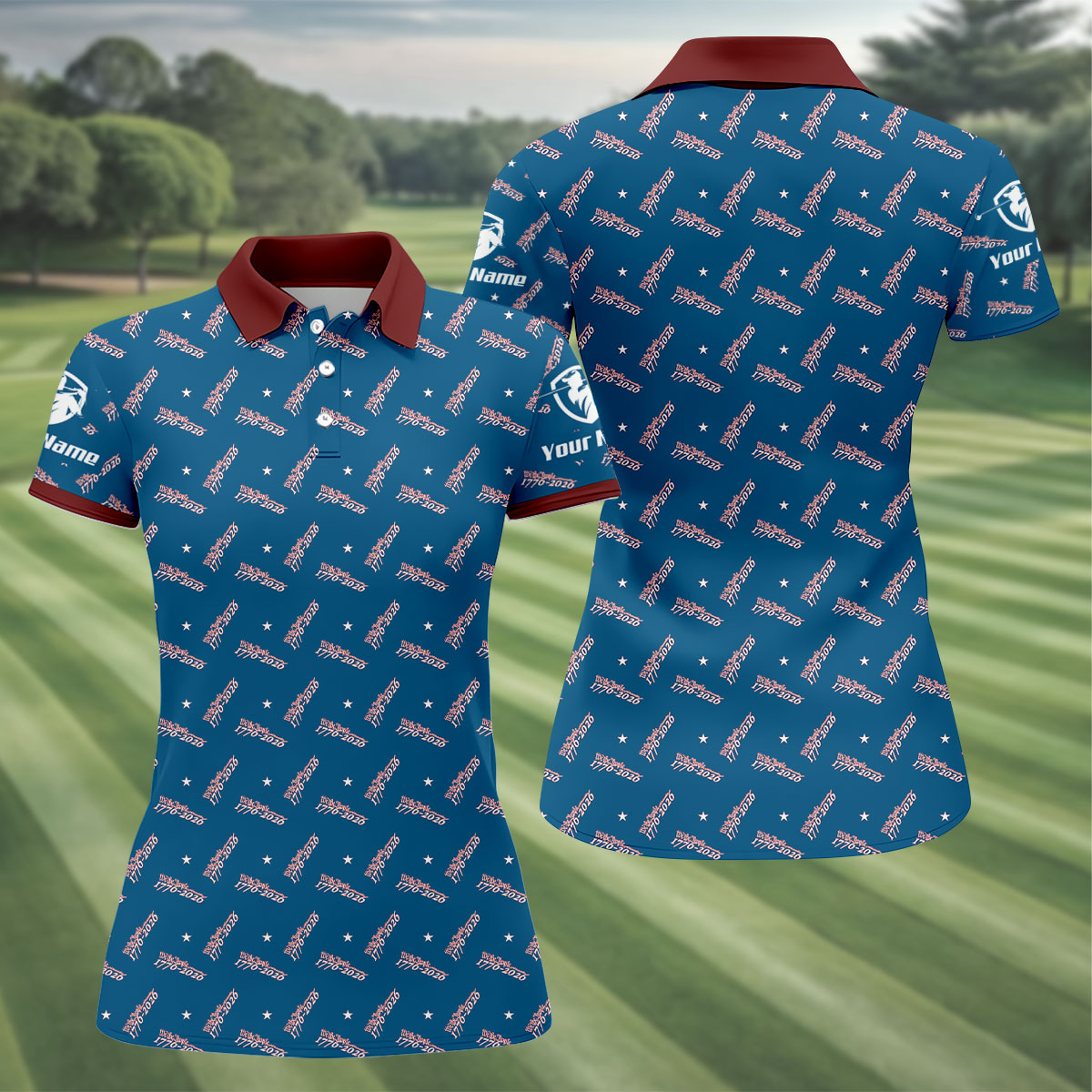 We The People 1776-2026 Navy Golf Shirt, 250th Anniversary Patriotic Golf Shirt, Women's Golf Tops, Ladies Golf Polos