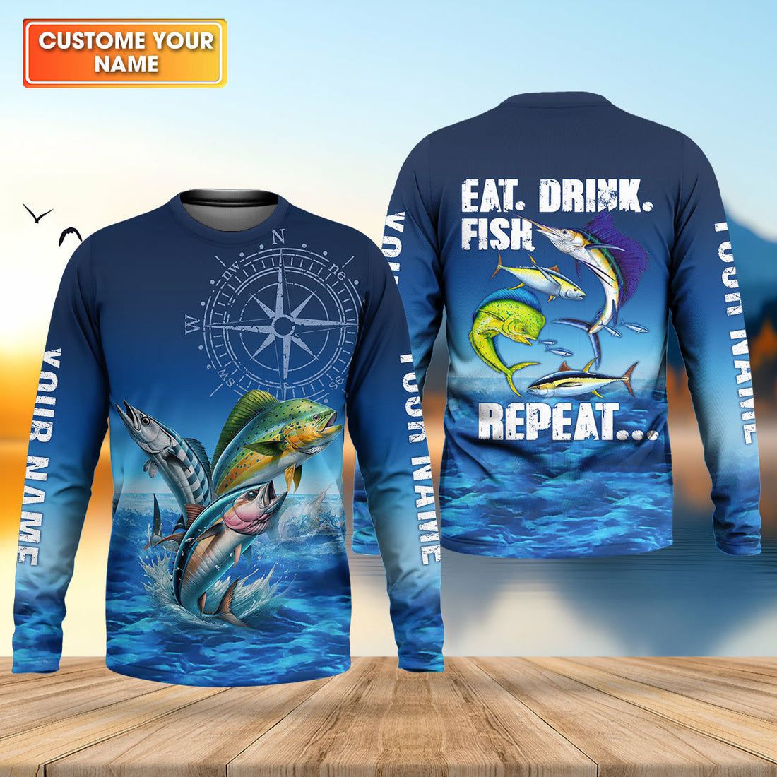 Eat Drink Fish Repeat Funny Fishing Shirt, Fishing UPF Shirts, Fishing Shirts For Men