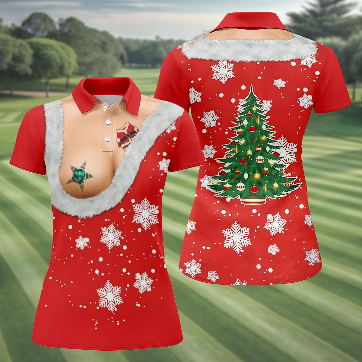 Funny Santa Costume Snowflake Christmas Golf Shirt, Women's Golf Tops, Printed Golf Shirt