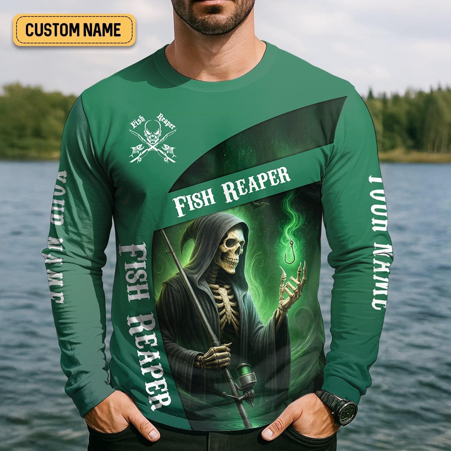 Fish Reaper Fishing UPF Shirts, Best Fishing Gifts, Custom Fishing Shirt, Hello Darkness My Old Friend