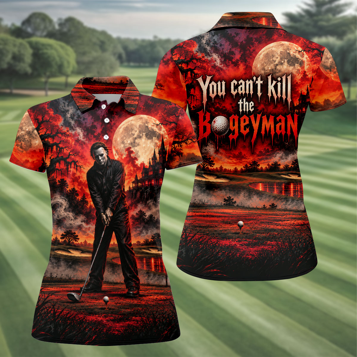 Can't Kill Bogeyman Horror Character Polo Shirt, Halloween Golf Shirt, Women's Golf Polo