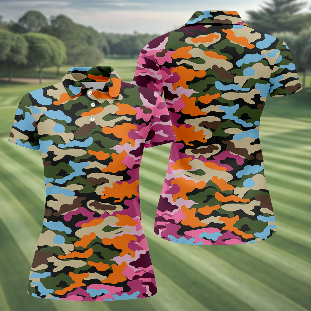 Rainbow Camouflage Ladies Golf Tops, Cool Golf Outfit, Golf Shirt For Women, Ladies Golf Polos