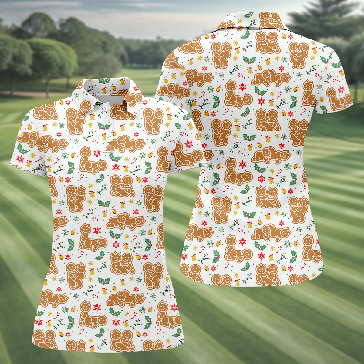 Naughty Gingerbread Christmas Golf Shirt, Fun Women's Golf Shirts, Ladies Golf Tops, Christmas Golf Gift
