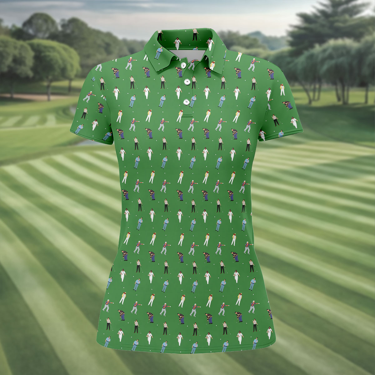 Sports Comedy Characters Golf Pose Green Golf Shirt, Ladies Golf Tops, Golf Shirt For Women