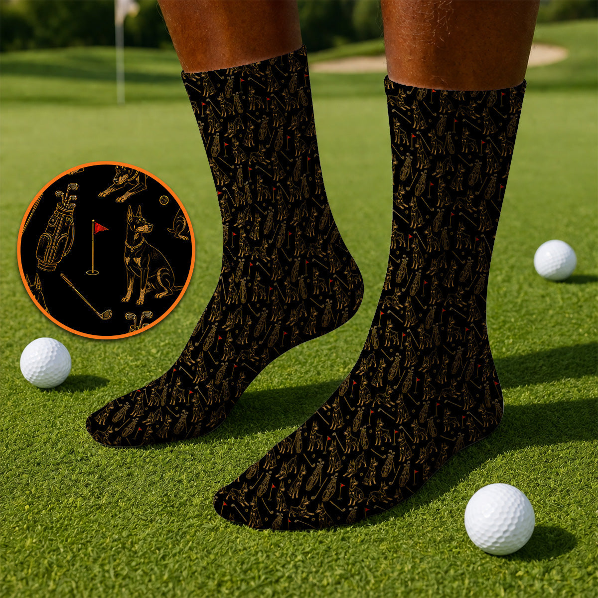 Crazy Doberman Golf Socks, Doberman Pattern Golf Sock, Golf Gift For Golfer