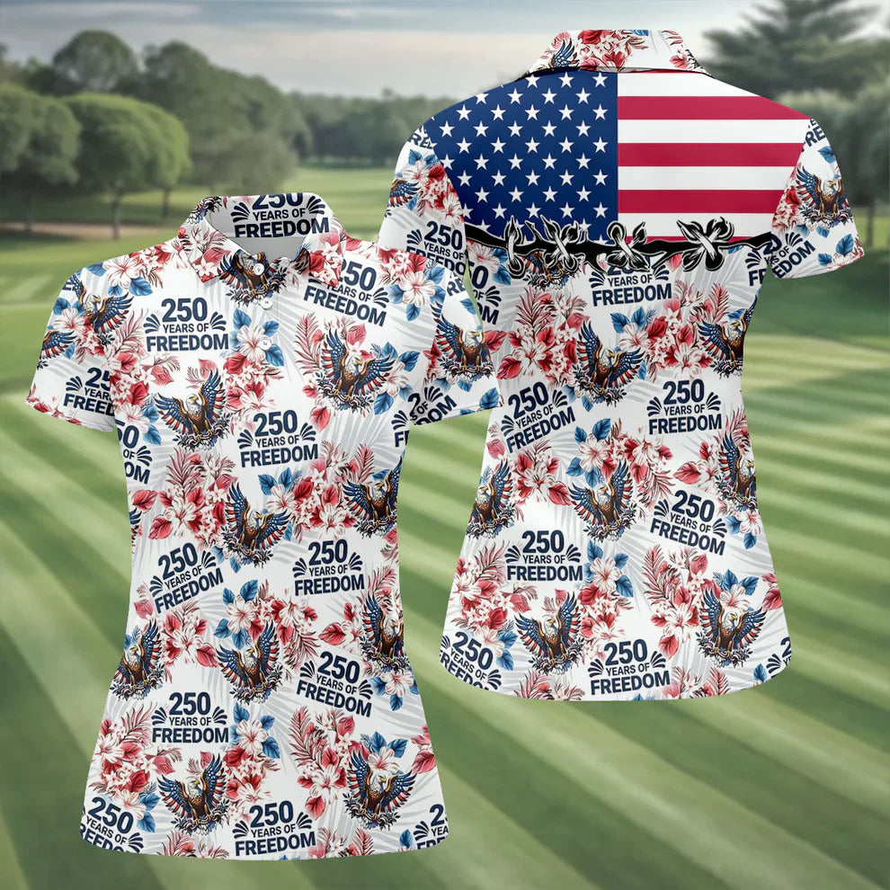 America 250 Years Of Freedom Tropical Vibe Patriotic Golf Shirt, 4th Of July Golf Shirt, Golf Shirt For Women