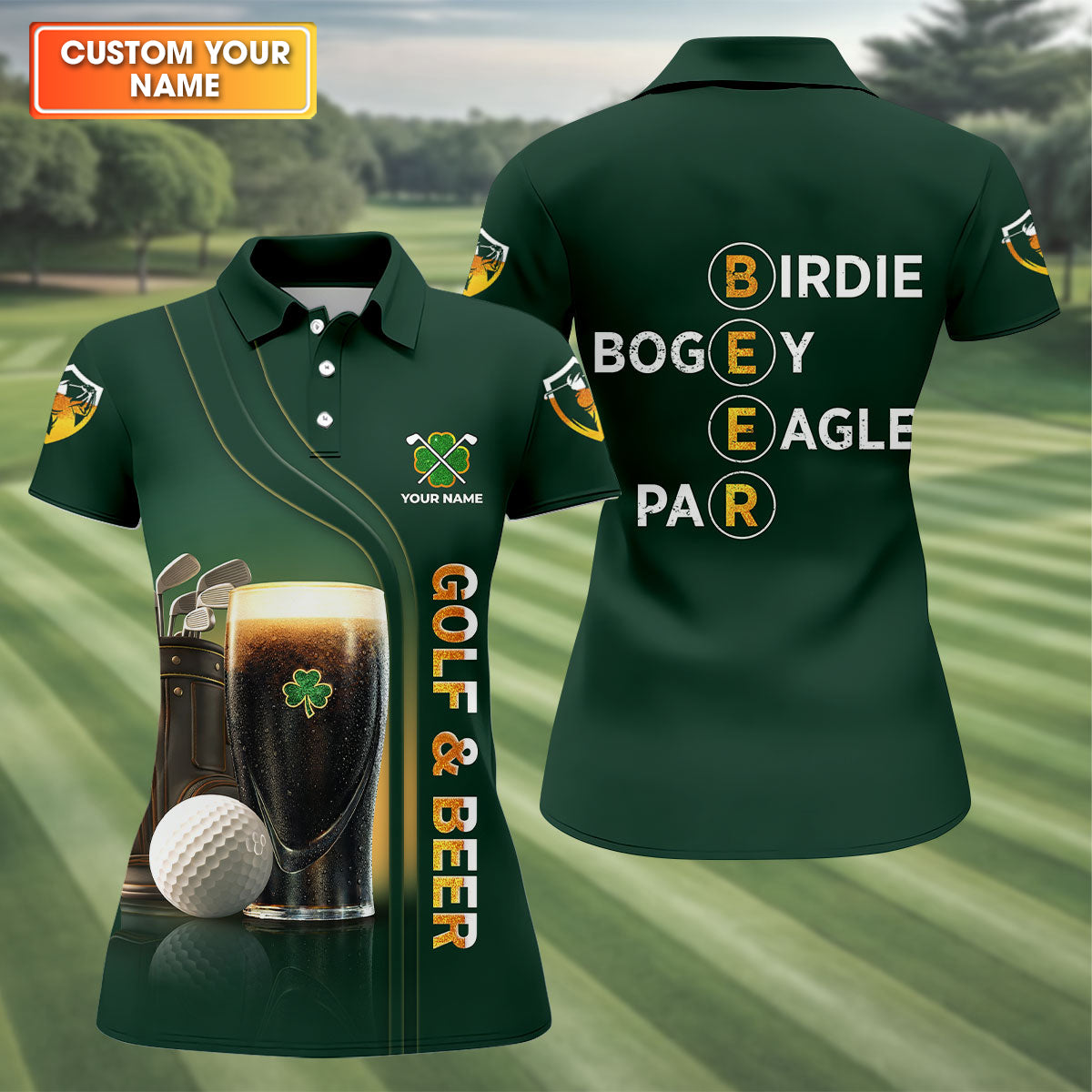 Birdie Bogey Eagle Par Golf And Beer St Patrick's Day Green Women's Golf Tops, Ladies Golf Polos