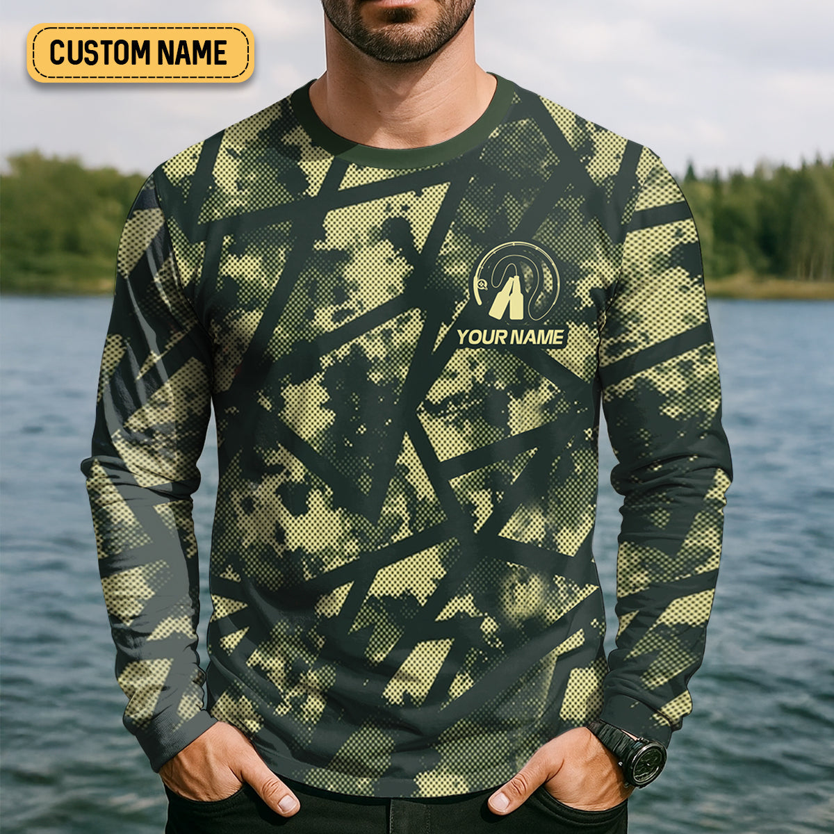 Fish Hard Drink Easy Green Camo Funny Fishing Shirt, SPF Shirt For Men, Largemouth Bass Fishing Shirts For Men