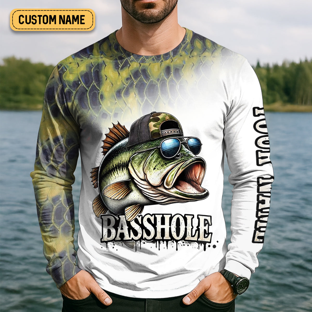 Basshole Kiss My Bass Fishing UPF Shirts, Funny Fishing Shirt, Fishing Shirts For Men