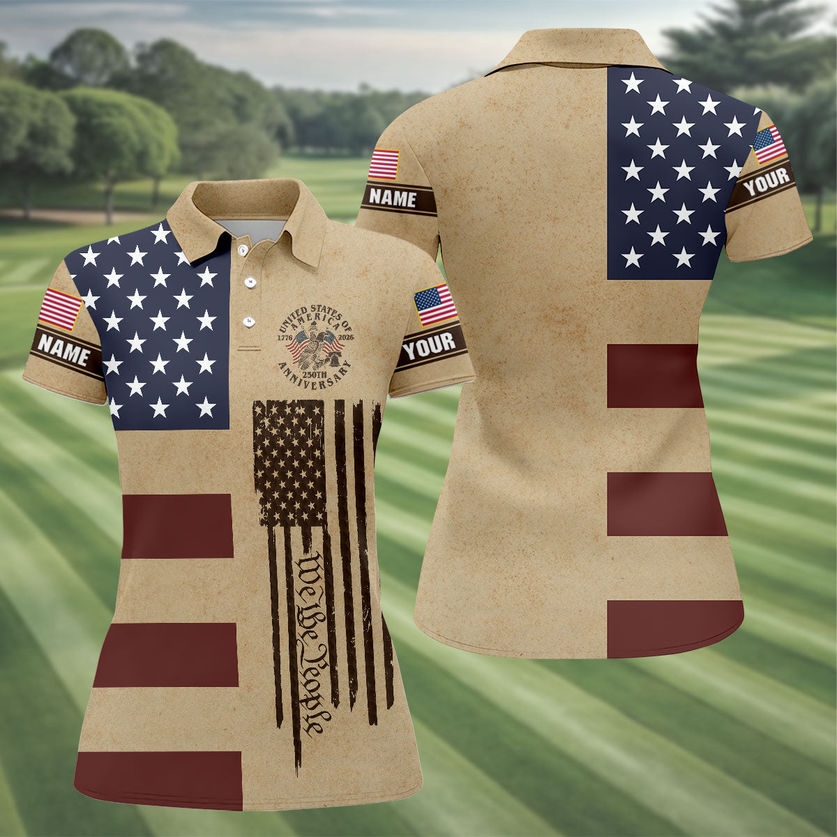 We The People 250th Anniversary Retro Golf Shirt, Patriotic 4th Of July Golf Shirt For Women