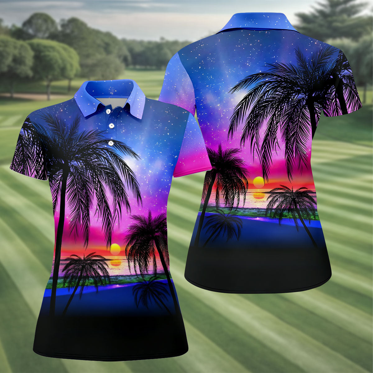 Palm Tree Sunset Beach Golf Shirt, Women’s Golf Polo, Golf Shirts For Women, Printed Golf Shirt