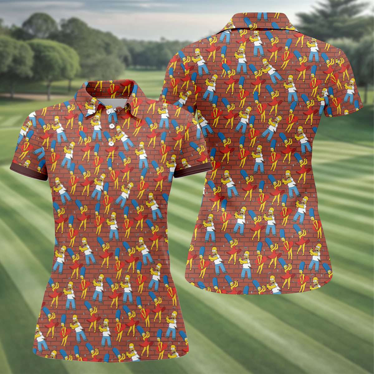 Funny Cartoon Couple Pattern Golf Polo Shirt, Ladies Golf Shirts, Golf Shirts For Women