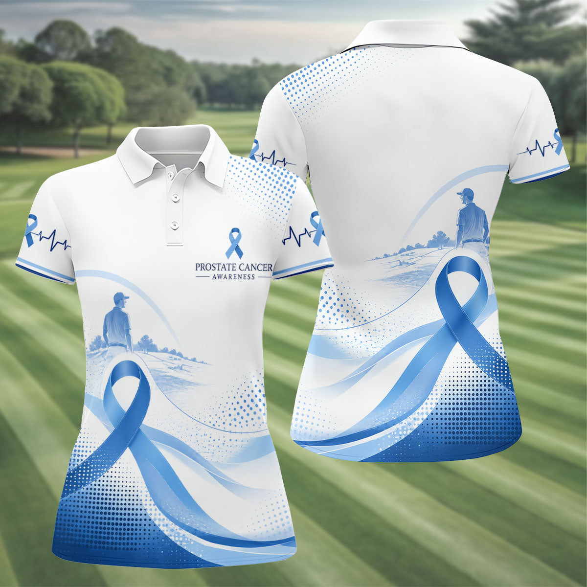 Blue Ribbon Golfer Prostate Cancer Awareness Polo Shirt, Golf Tops For Women