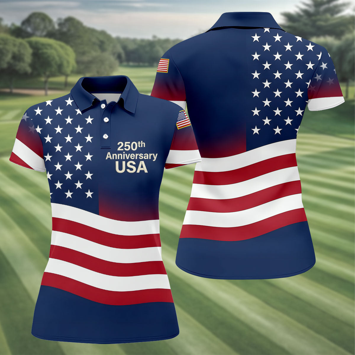 250th Anniversary USA Flag Pattern 4th Of July Golf Shirt, Patriotic Golf Shirt, Golf Shirt For Women