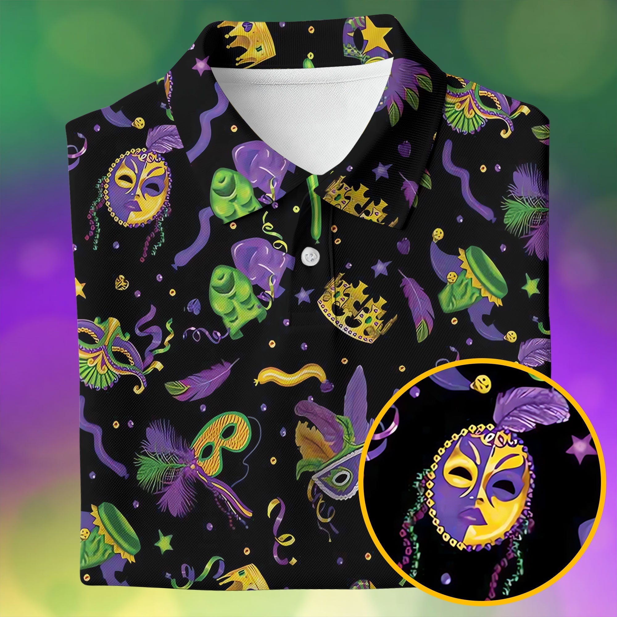 Mardi Gras Golf Sleeveless Polo ShirtWomens, Mardi Gras Black Golf Shirt, Ladies Golf Shirt