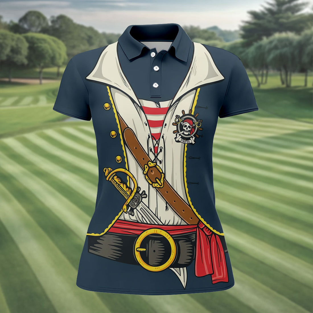 Funny Pirate Costume Hawaiian Golf Shirt, Women's Golf Tops, Ladies Golf Shirts