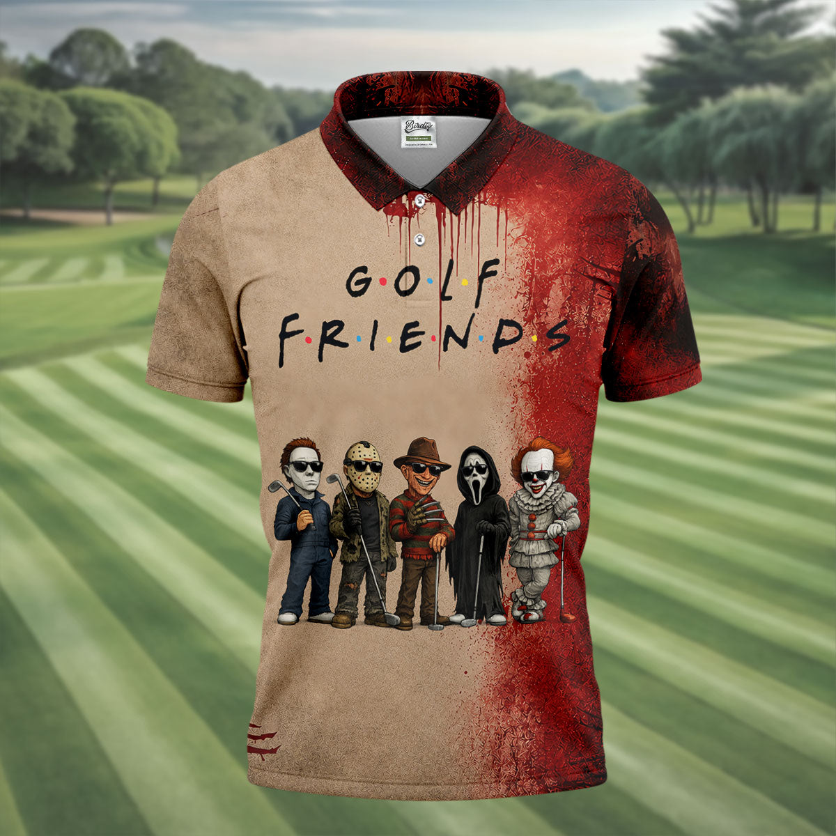 Golf Friends Horror Character Halloween Polo Shirt, Golf Shirts For Men, Mens Golf Apparel