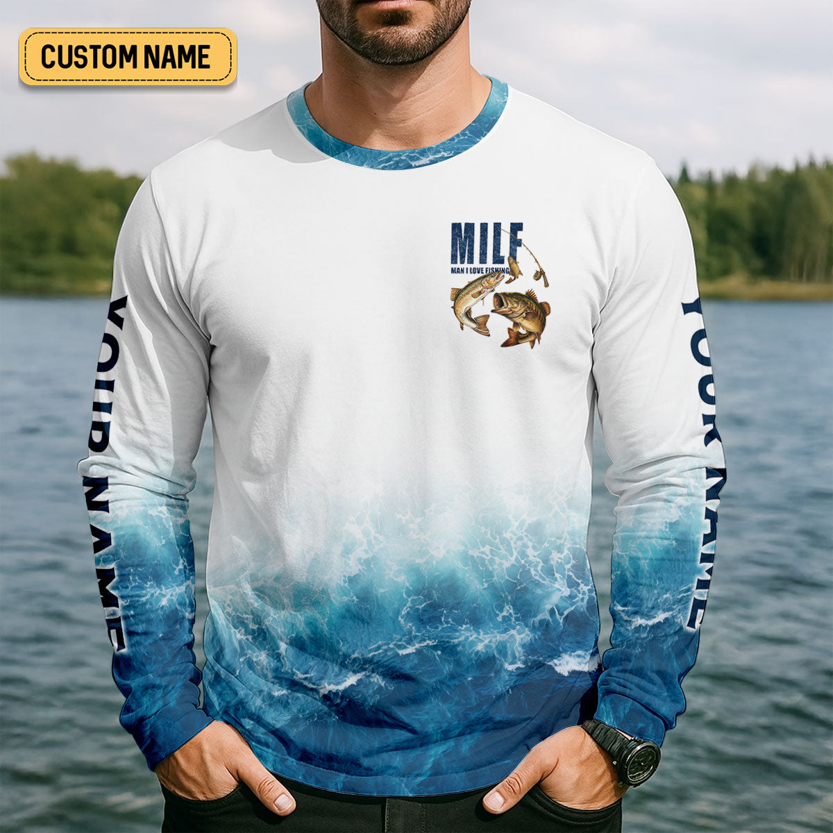 Funny MILF Man I Love Fishing Shirt, Custom Name Fisherman Gift for Men, Fishing UPF Shirts