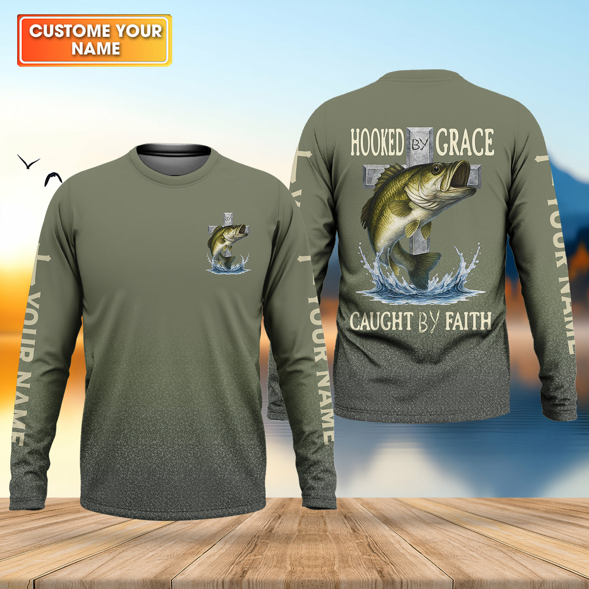 Hooked By Grace Caught By Faith Cross Christian Fishing UPF Shirts, Fishing Shirts For Men