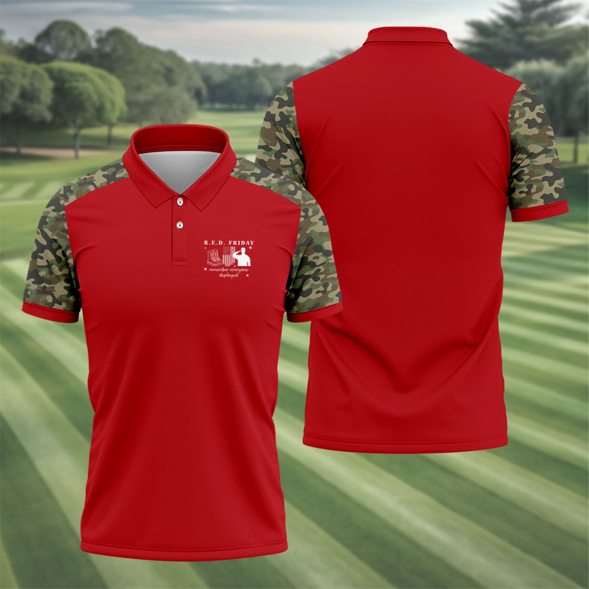 RED Friday Camo Red Patriotic 4th Of July Golf Shirt, 250th Anniversary Golf Shirts For Men