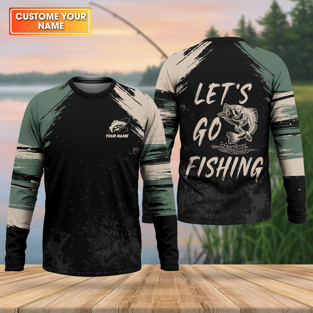 Let's Go Fishing Distressed Pattern Retro Fishing Shirt, Fishing UPF Shirts, Fishing Shirts For Men