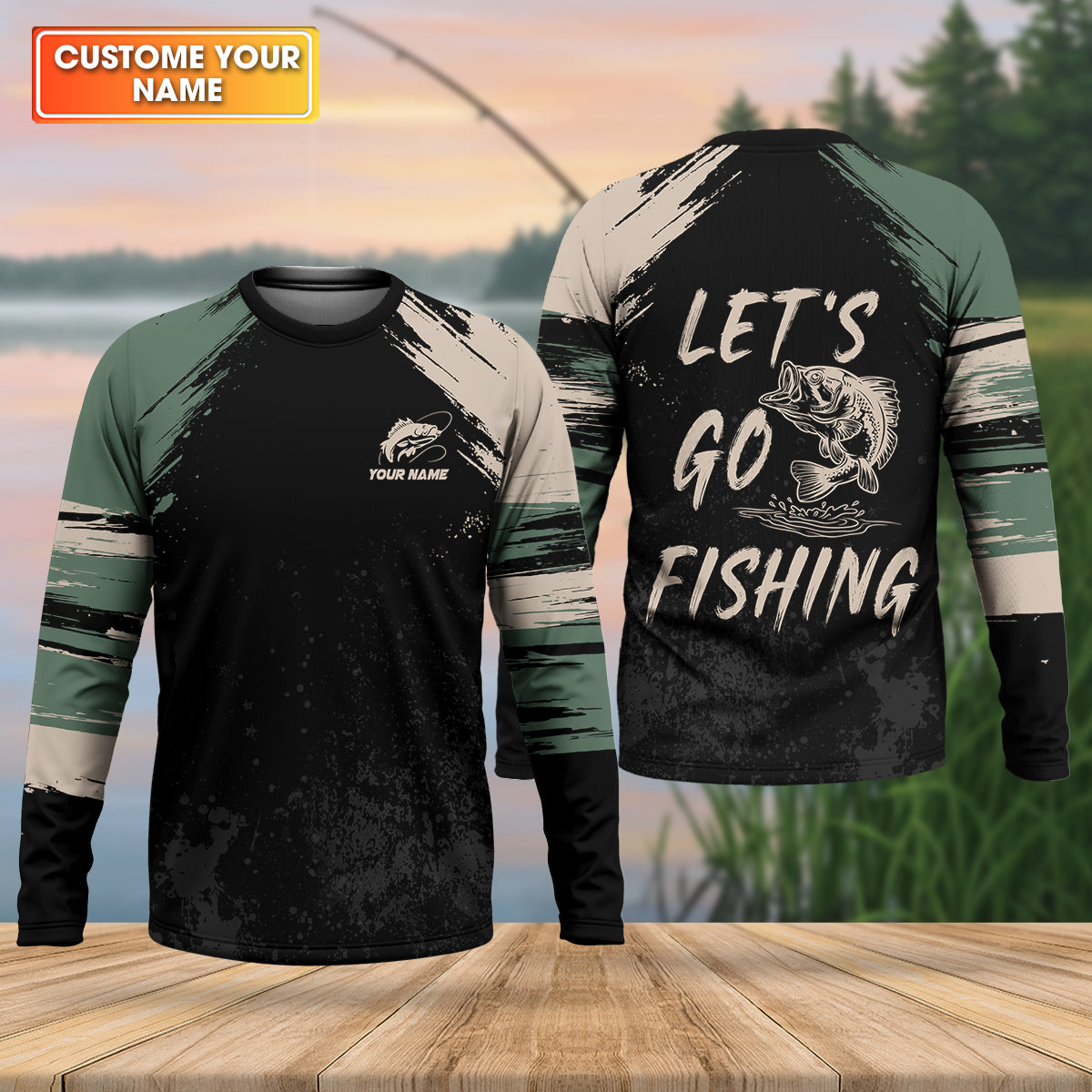Let's Go Fishing Distressed Pattern Retro Fishing Shirt, Fishing UPF Shirts, Fishing Shirts For Men