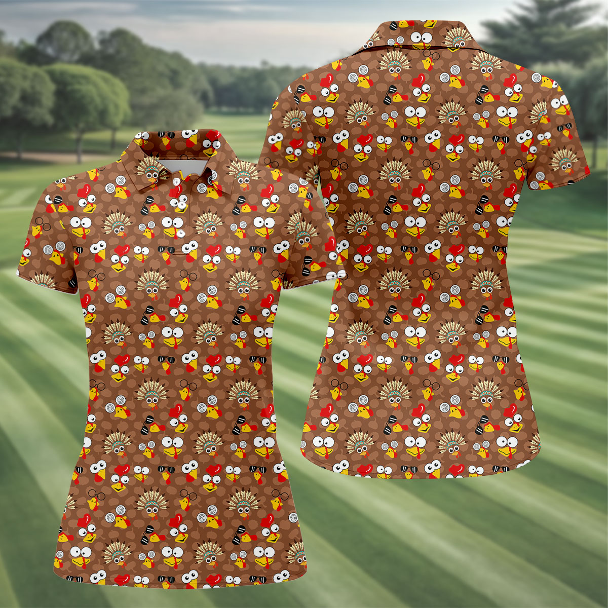 Turkey Thanksgiving Brown Golf Shirt, Fun Women's Golf Shirts, Ladies Golf Shirts, Cool Golf Gift