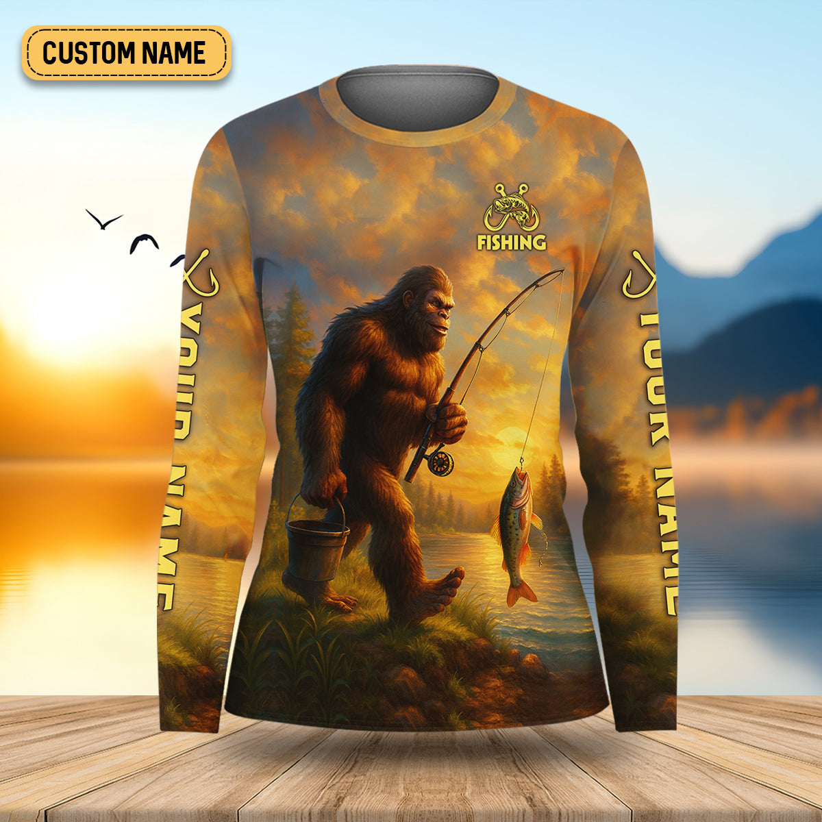 The Best Things In Life Are Wild And Free Bigfoot Sunset Funny Fishing Shirt, Women SPF Shirt