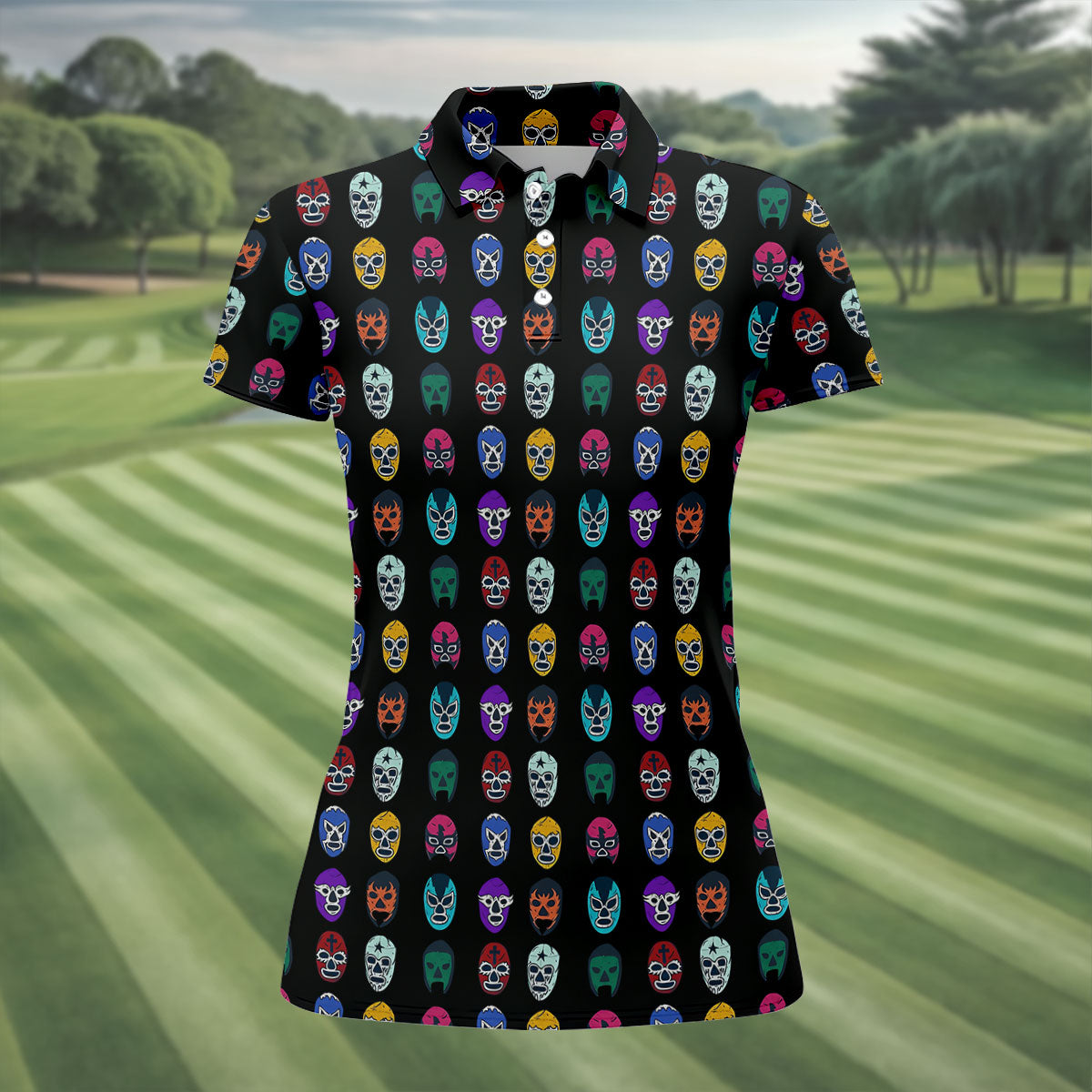 Lucha Libre Mask Wrestling Mexican Culture Art Women's Golf Tops, Ladies Golf Shirt