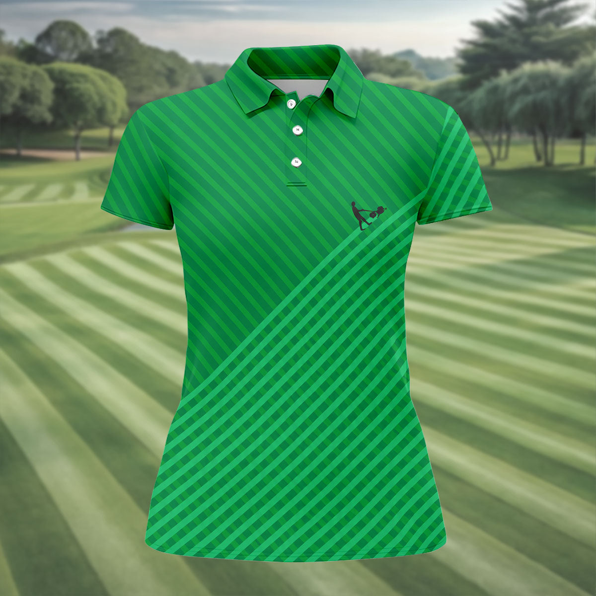 Lawn Mower Green Cross Stripe Women's Golf Tops, Ladies Golf Shirts, Women's Polo Shirt