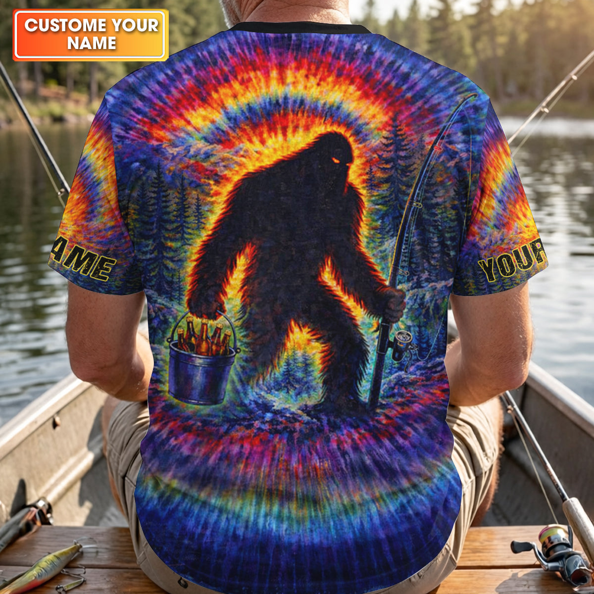 Bigfoot Fishing Beer Bucket Rainbow Swirl Funny Fishing Shirt, Fishing UPF Shirts, Fishing Shirts For Men