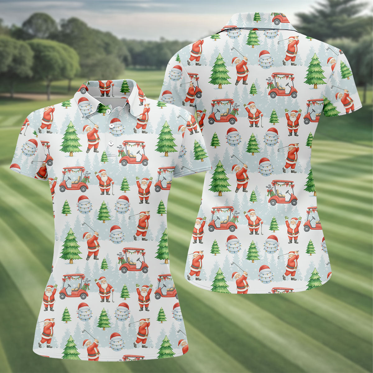 Santa Claus Golf Pose Funny Golf Shirts Women, Christmas Golf Shirt, White Polo Women, Christmas Golf Gift