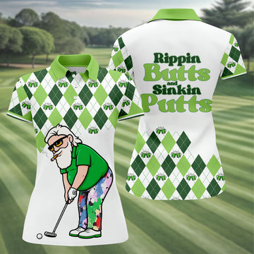 Funny Rippin Butts And Sinkin Putts Polo Shirt, Women’s Golf Polo, Golf Shirts For Women
