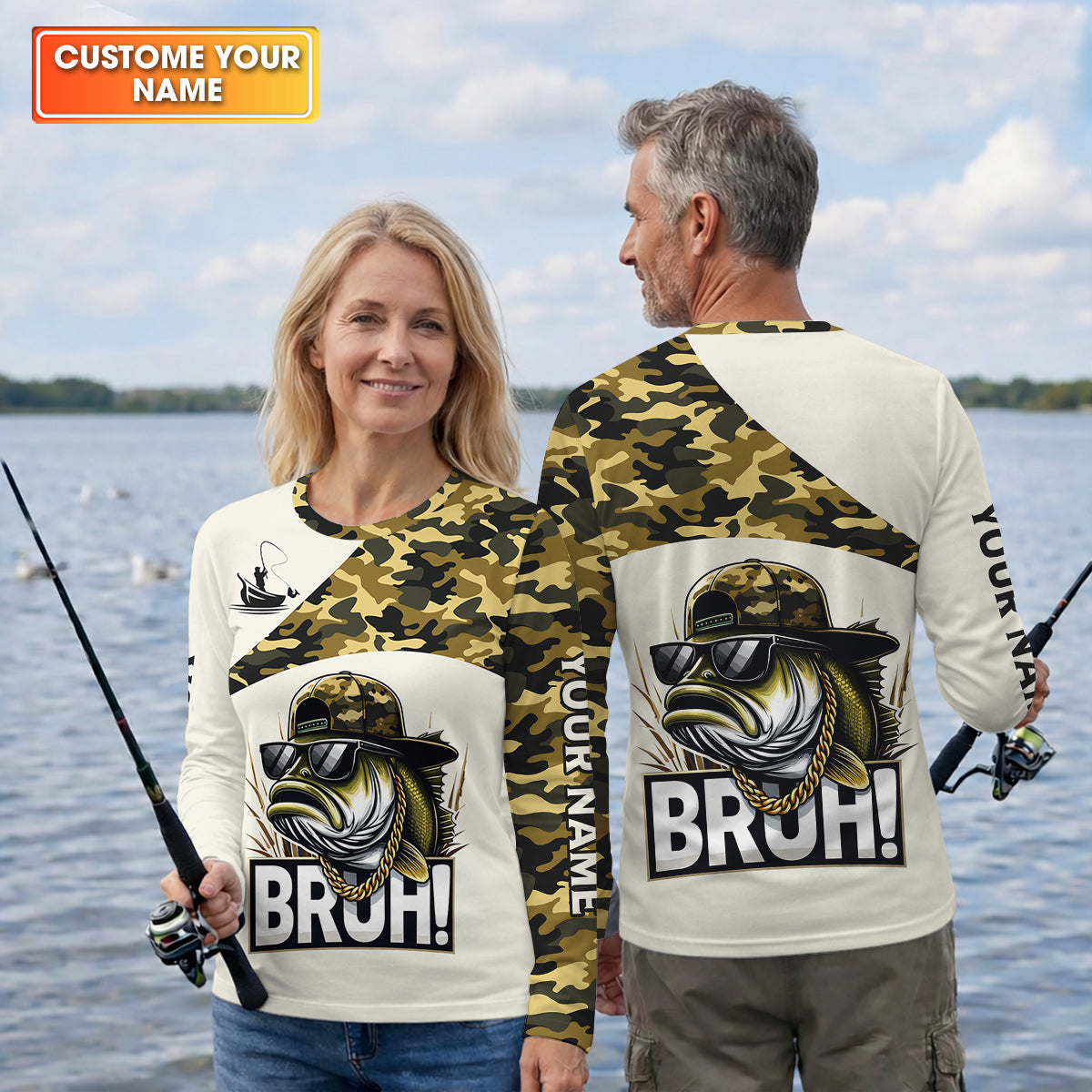 Bruh Largemouth Bass Fishing Camouflage Fishing Shirts, Fishing UPF Shirts, Fishing Shirt For Women