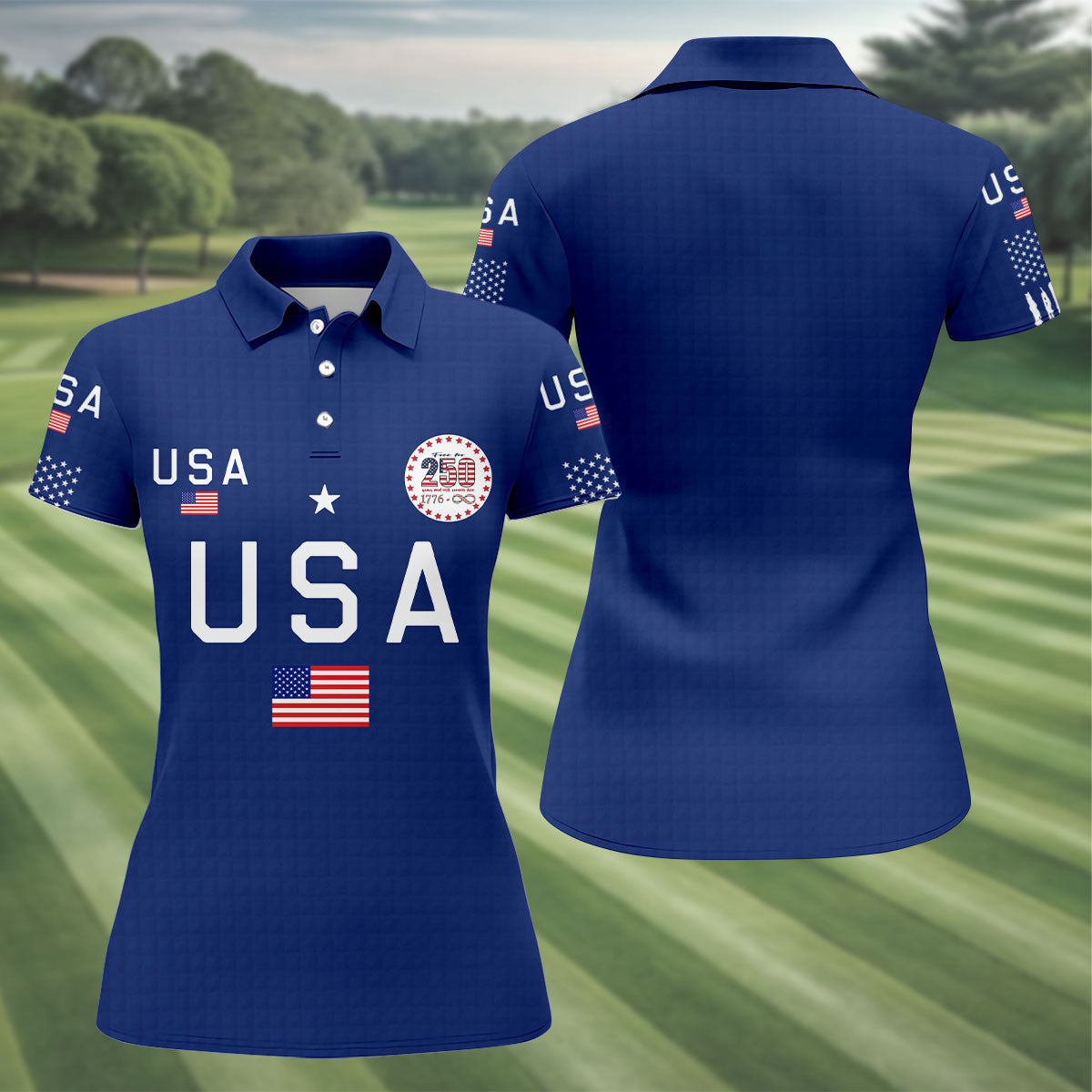 Free For 250 Years Patriotic Golf Shirt, 4th Of July Golf Shirt, 250th Anniversary Women Golf Top
